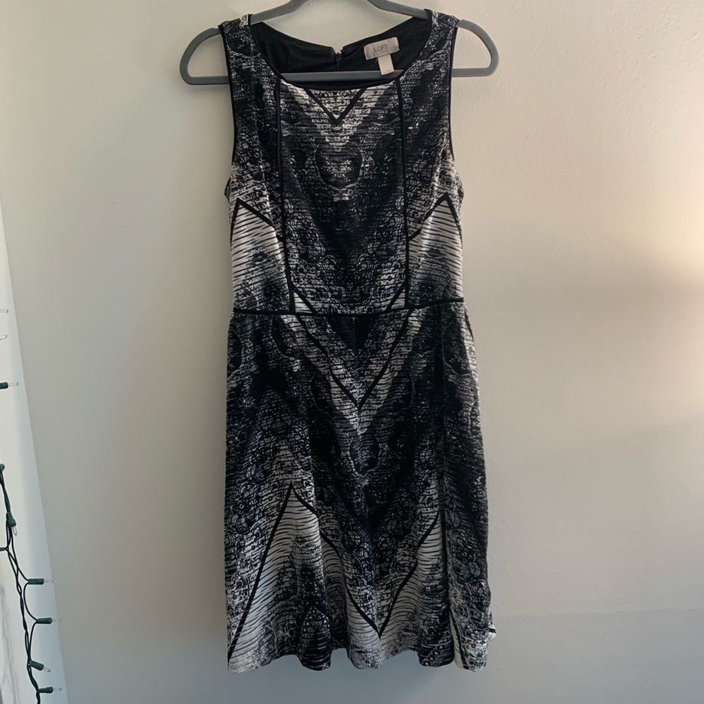 Loft Black and White Artsy Dress